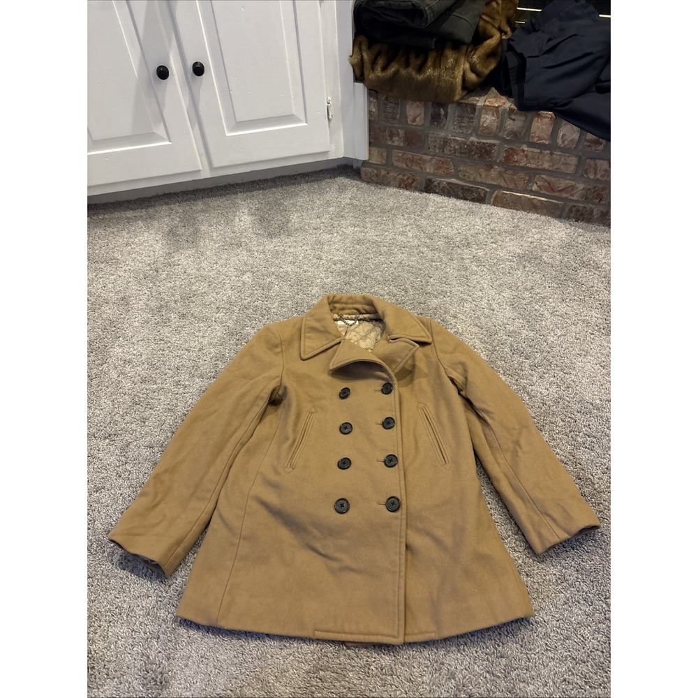 J Crew Wool Blend Double Breasted Peacoat Thinsulate Lining Tan Medium Neutral